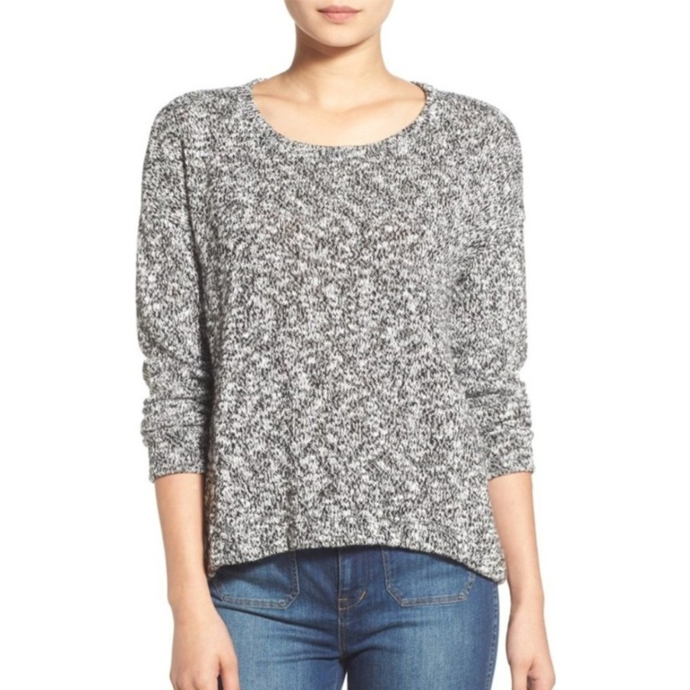 Philosophy Women's Knit Sweater Size M Speckled Ivory Black Long‎ Sleeve Casual